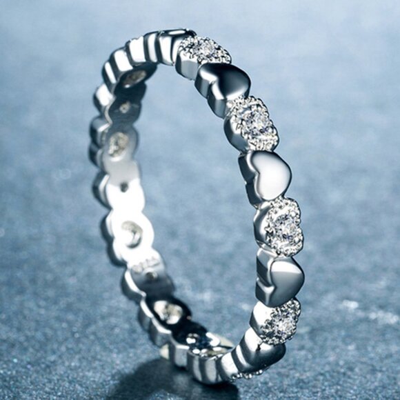 Dainty Heart Connected Sweet Lovely Silver Ring for Women, VIP136 - Picture 5 of 6